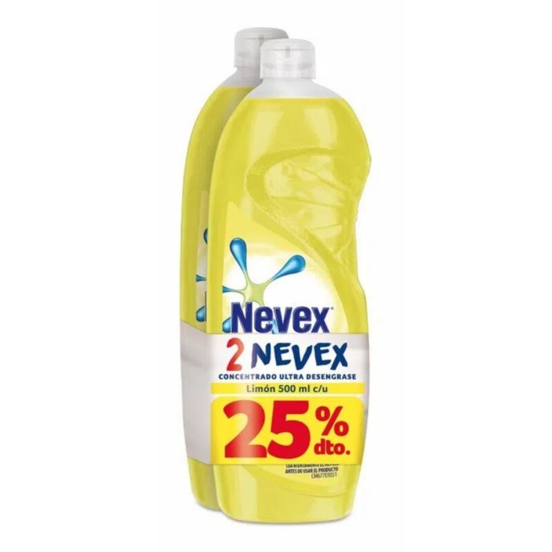 Detergente Líquido Nevex Concentrado Ultra Desengrasante Limón Pack X2 500 ML 25% OFF Detergente Líquido Nevex Concentrado Ultra Desengrasante Limón Pack X2 500 ML 25% OFF