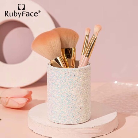 Set de 5 Brochas Maquillaje con Recipiente Porta Pinceles Tornasolado