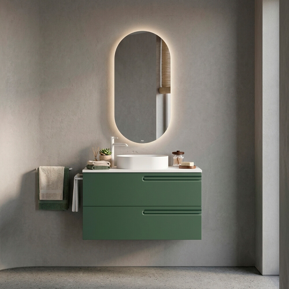 MUEBLE BAÑO SUSPENDIDO MODELO ECONIC 80 COLOR VERDE C/ENCIMERA Mueble Baño Suspendido Modelo Econic 80 Color Verde C/encimera