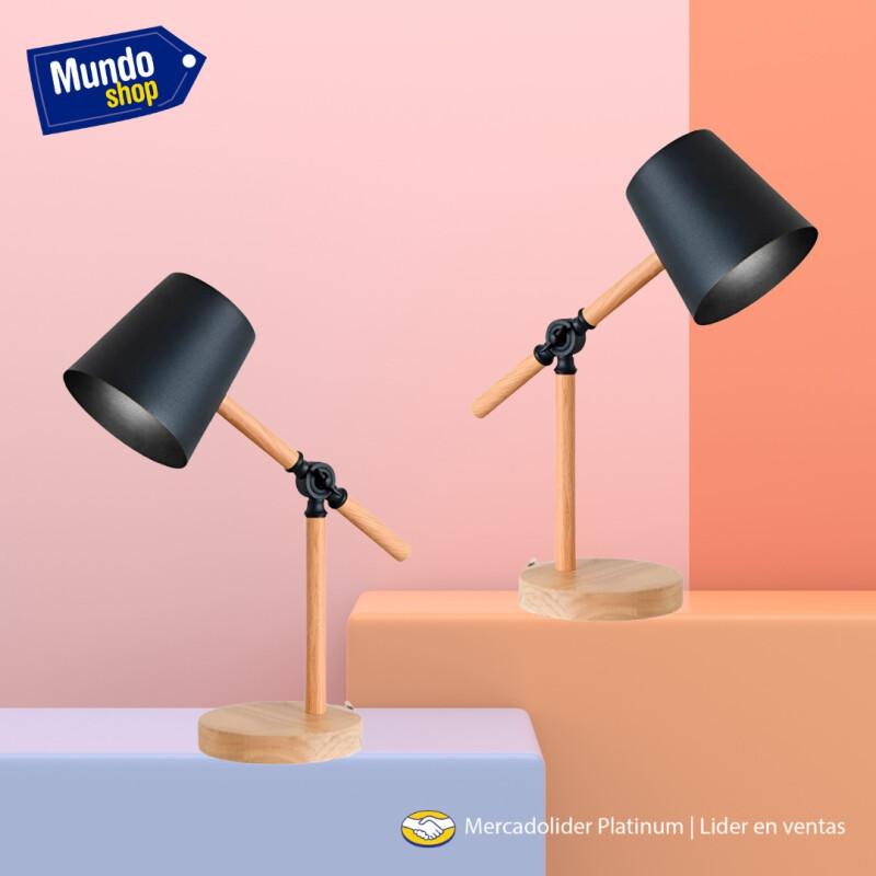 Lampara Escritorio Portátil Nórdica Metal Madera Ajustable Negro