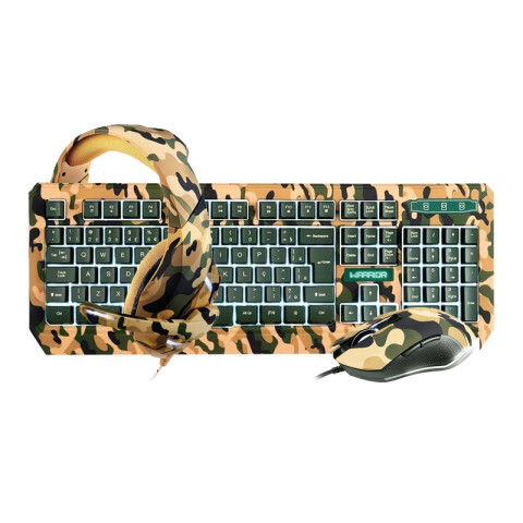 Combo Gamer Army Warrior: Teclado+Mouse+Auriculares USB Unica