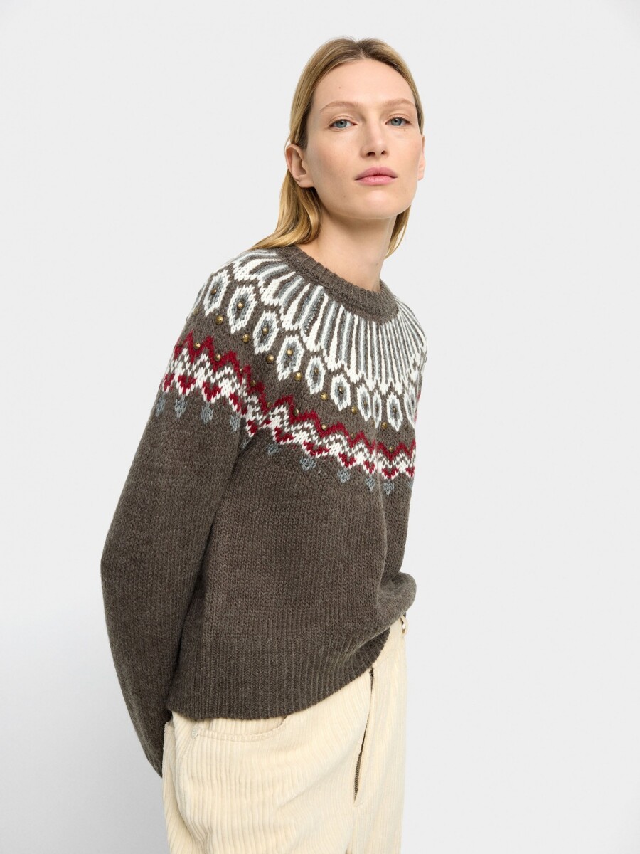 Jersey De Punto Jacquard gris