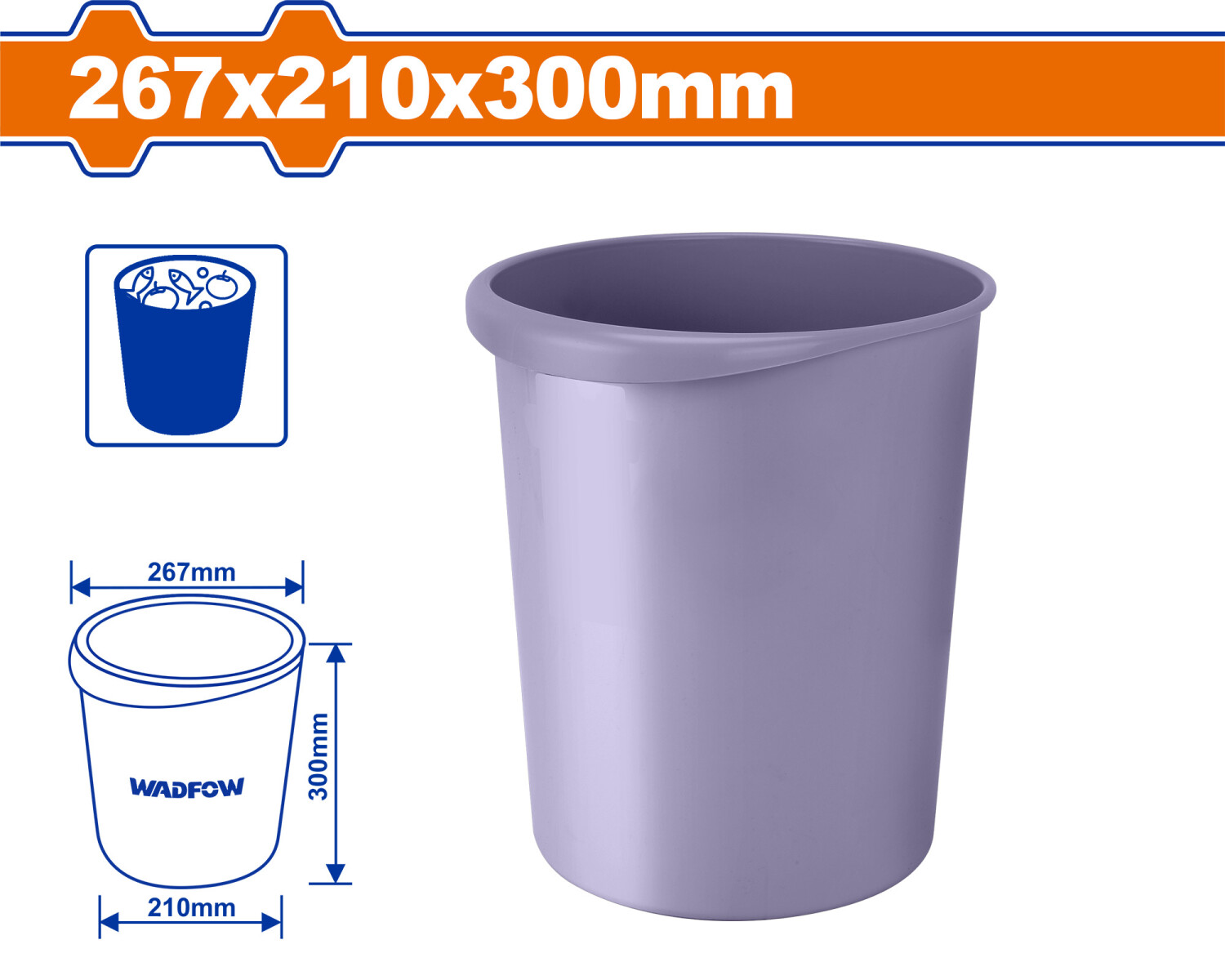 TACHO CONTENEDOR PLASTICO BASURA 267X210X300MM WADFOW WLJ1330 