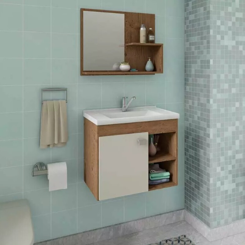 Kit De Armario De Baño Lotus Con Espejo Café/blanco Mdf Mg Kit De Armario De Baño Lotus Con Espejo Café/blanco Mdf Mg