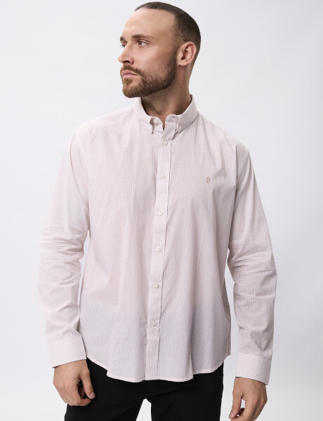 Camisa m/l microcuadros beige
