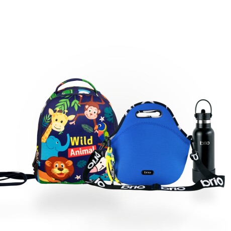 Set de mochila infantil de neopreno, lunchera de neopreno con correa ajustable y botella de acero inoxidable 500ml brio set-cielo