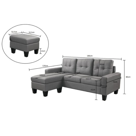 Sillon 3 cuerpos con chaise Herbie Gris