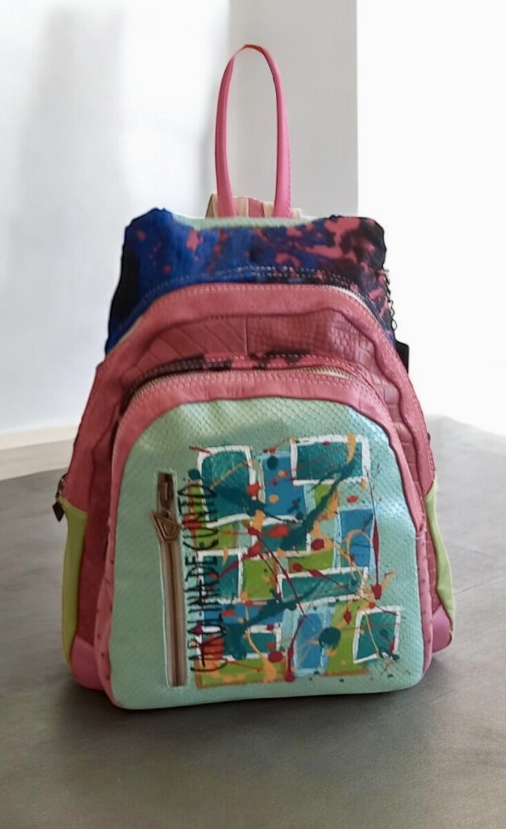 Mochila Lucy Multicolor Pintada A Mano Con Arte Carolina De Cunto - Geométrico 