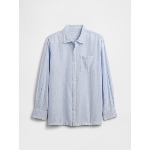 V-LS LINEN SHIRT BLUE WHITE STRIPE