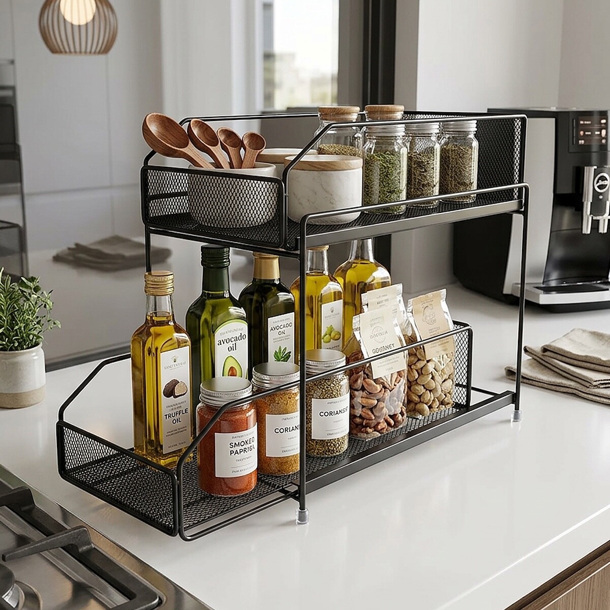 Estante Organizador Mesada Alacena Cocina 2 Cajones Multiuso Imback Color Negro 