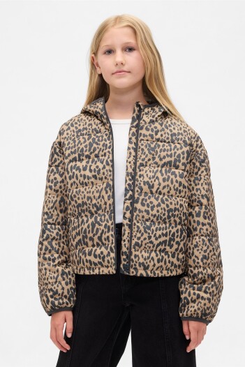 Campera Puffer Logo Niña Leopard