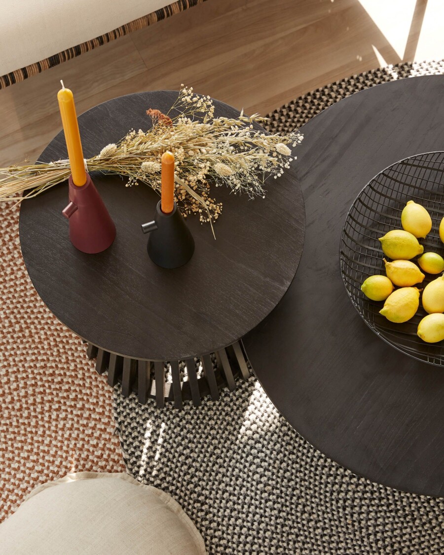 Mesa de centro Jeanette madera maciza de mindi negro Ø 80 cm