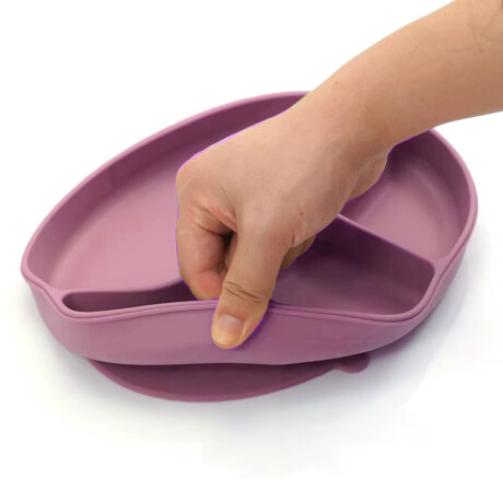 Plato Redondo c/ Separaciones y Tapa Comida Bebé en Silicona Rosa Viejo