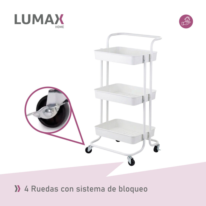 Carrito Organizador 3 Niveles Multiuso con Ruedas Blanco