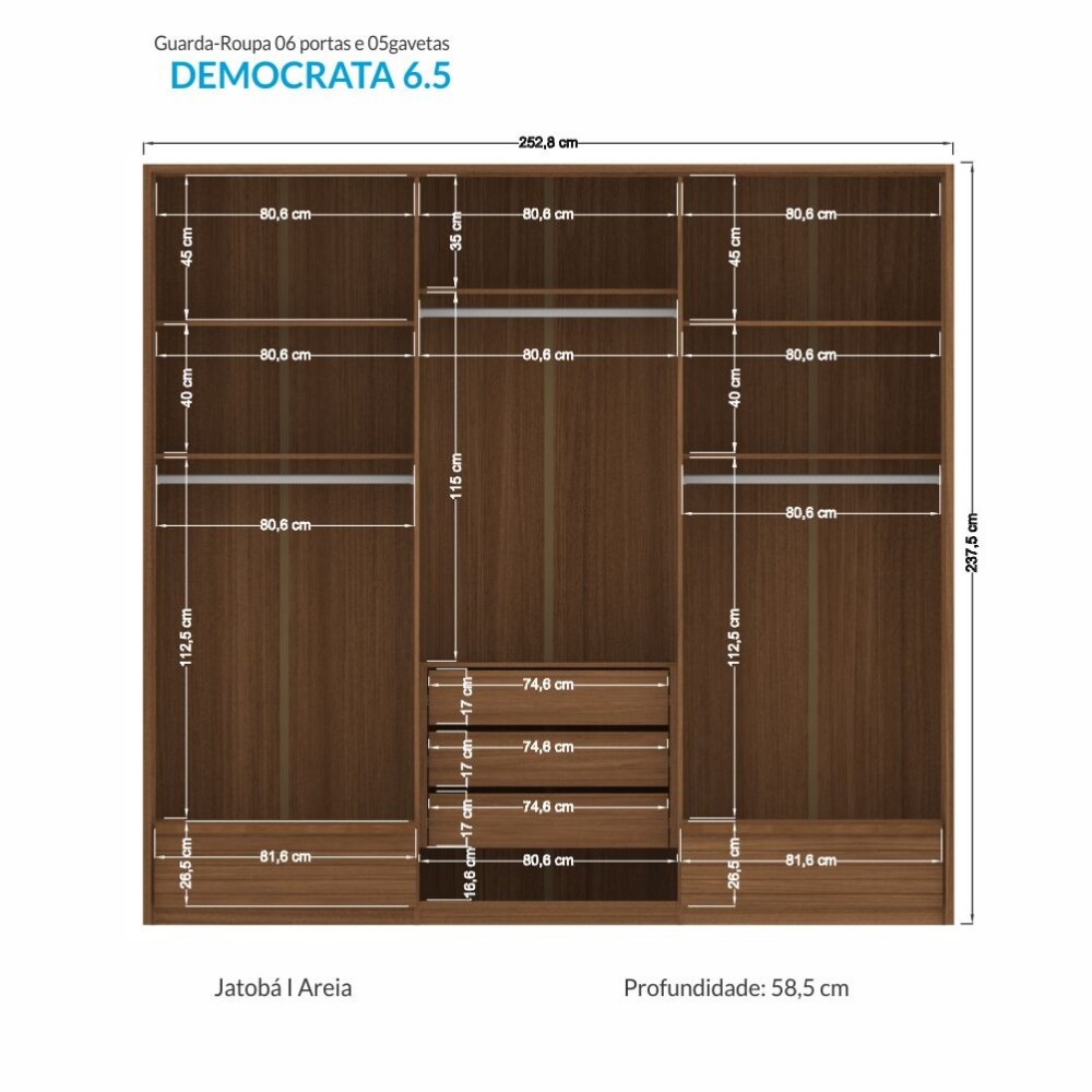 Ropero Demócrata 6 Puertas - Linea Fit Marrón y Arena