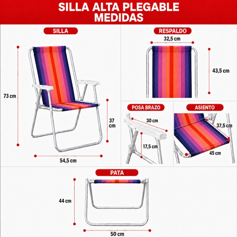 Silla Alta Aluminio Clásica A Rayas VIOLETA Y NARANJA