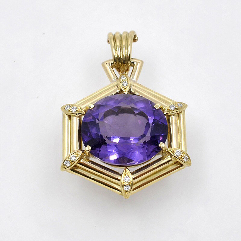 Colgante En Oro 18K, Amatistas Y Brillantes Colgante En Oro 18K, Amatistas Y Brillantes