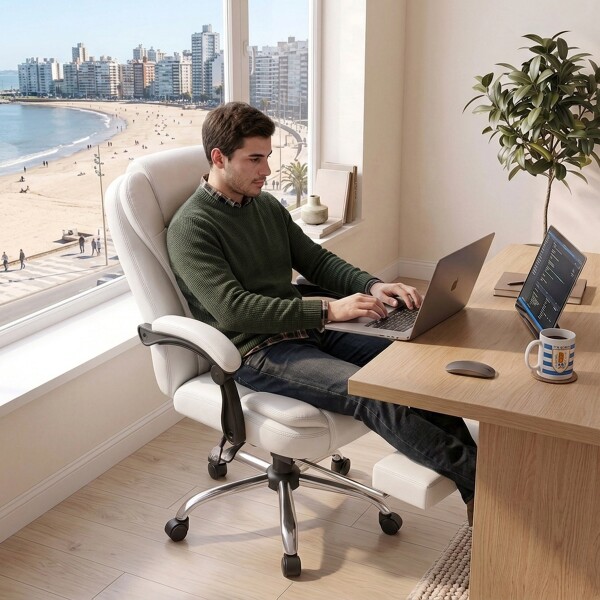 Silla Oficina Sillon Escritorio Ejecutiva Ergonomica Cuero con apoyapies IMBACK Color Blanco Silla Oficina Sillon Escritorio Ejecutiva Ergonomica Cuero con apoyapies IMBACK Color Blanco