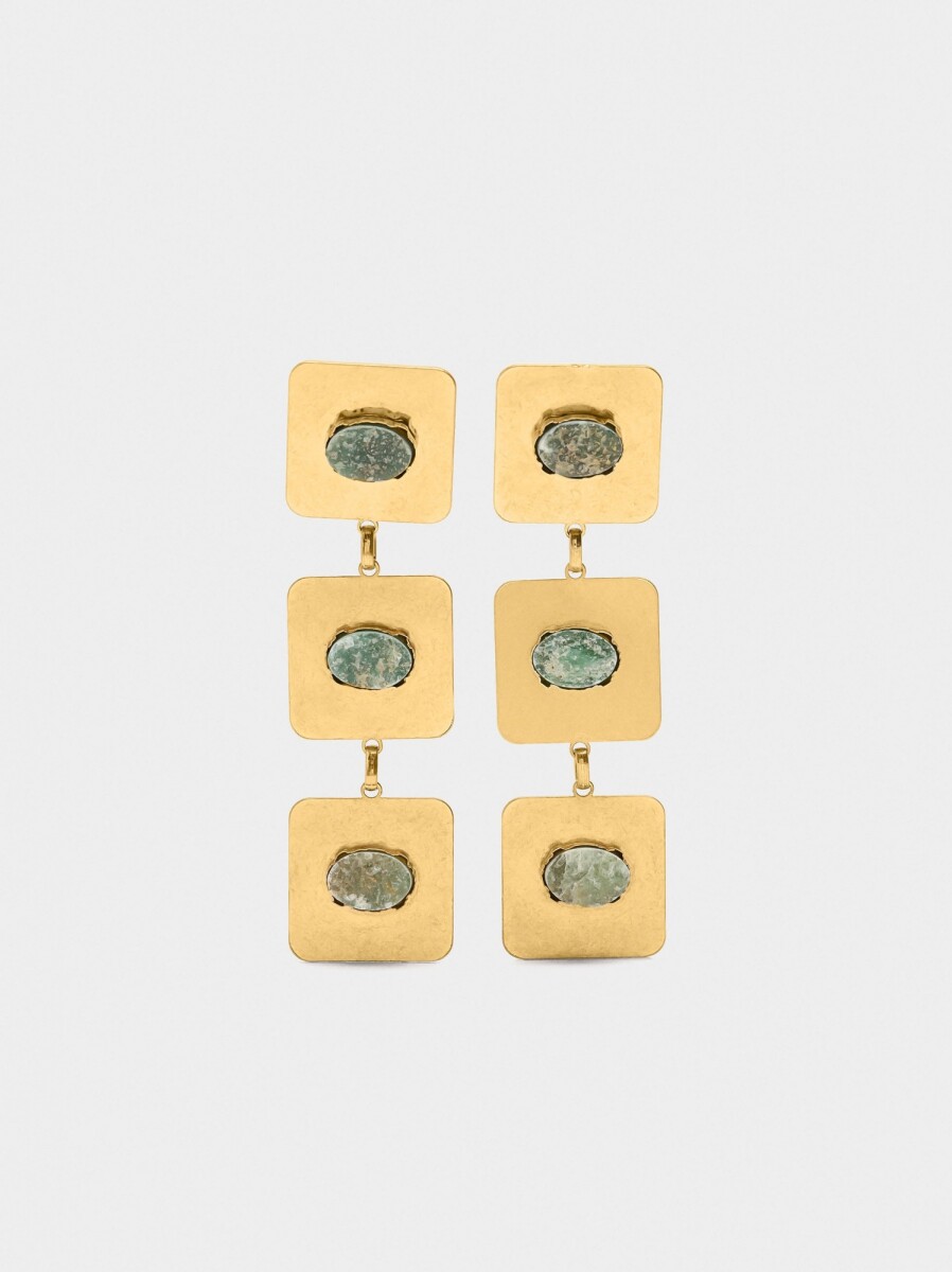 Pendientes Largos Cuadrados Con Piedras - verde 