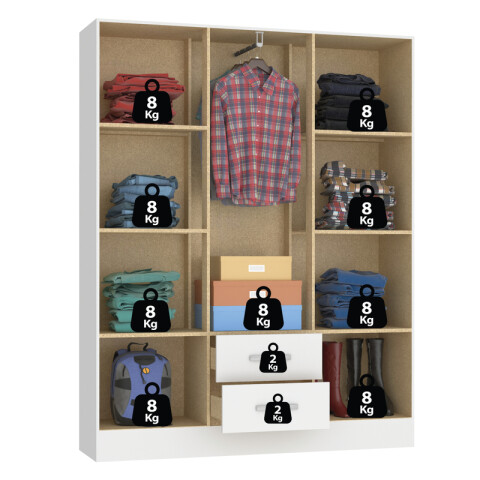 Ropero Armario 6 puertas 2 cajones con estantes y perchero 170 x 134 x 36 cm - Blanco Ropero Armario 6 puertas 2 cajones con estantes y perchero 170 x 134 x 36 cm - Blanco