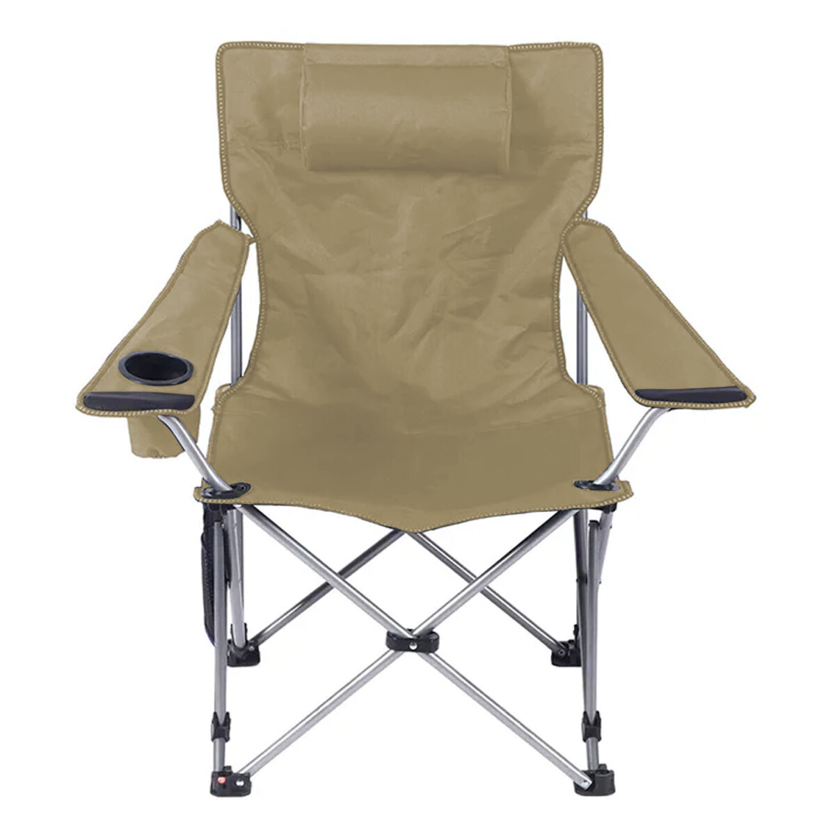 Silla de Tela Plegable Posa Vaso y Bolso Camping Playa Pesca - Beige 