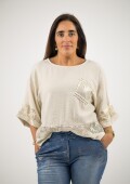 Blusa de viscosa con aplique dorado Beige