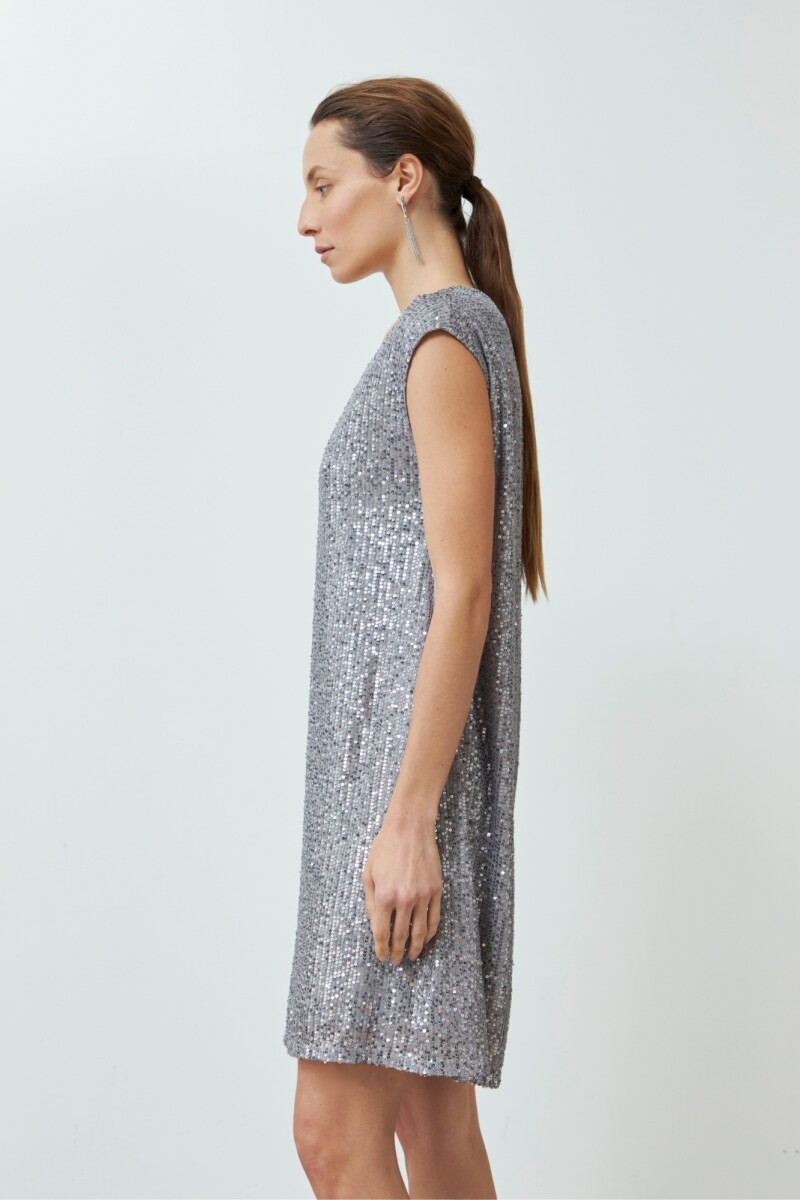 Vestido midi lentejuelas plateado