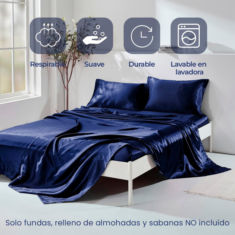 Funda Almohada De Satín Satén Tipo Seda Suave Azul