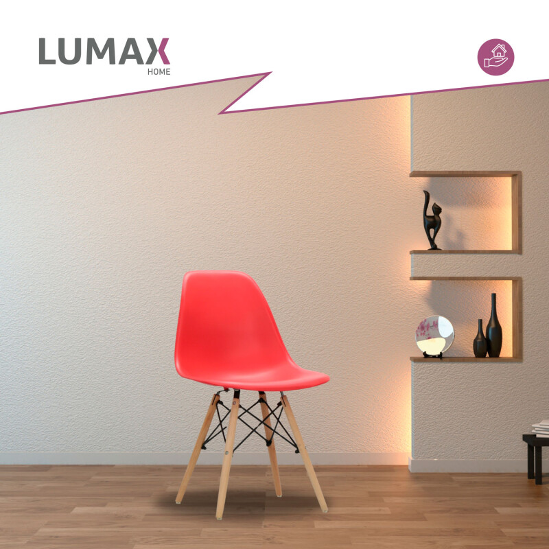 Pack 4 Sillas De Comedor Eames Lumax De Diseño Moderno Con Patas De Madera Roja
