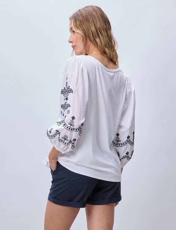 Blusa Bordada BLANCO/AZUL