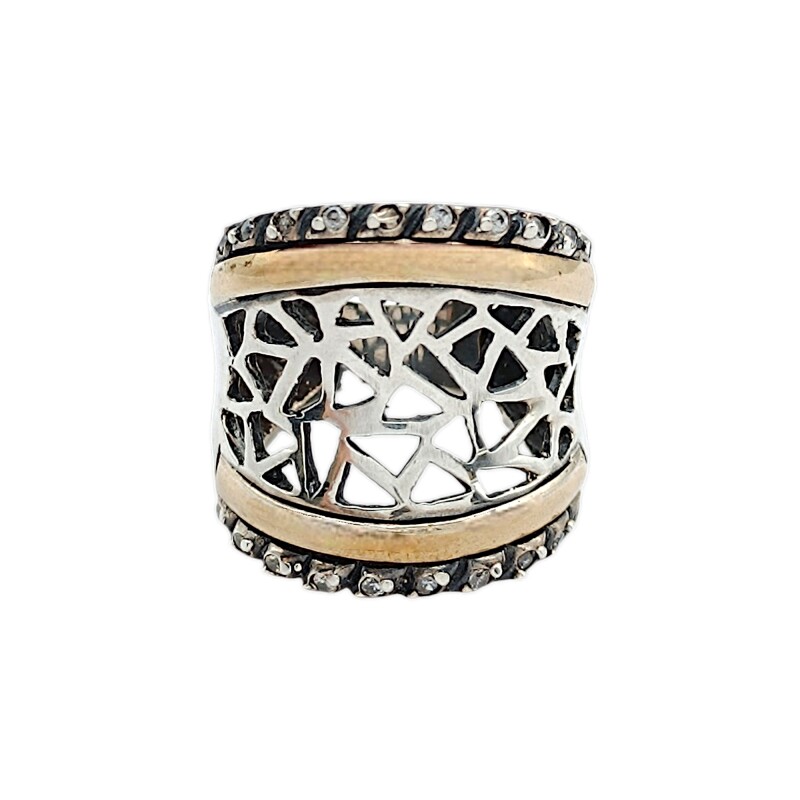 Anillo Calado-Plata y Oro-Piedra Zirconia-AN5602 conpiedra