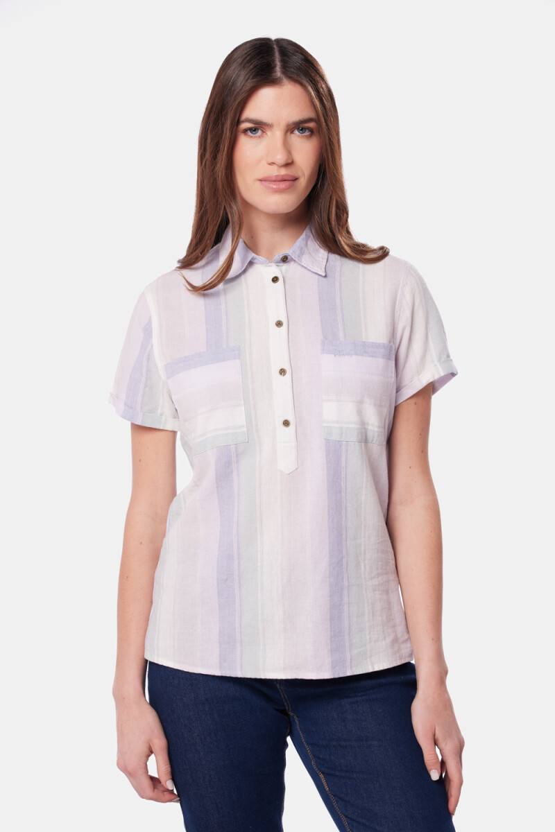 CAMISA DE LINO MEDIO BOTÓN - Lila 