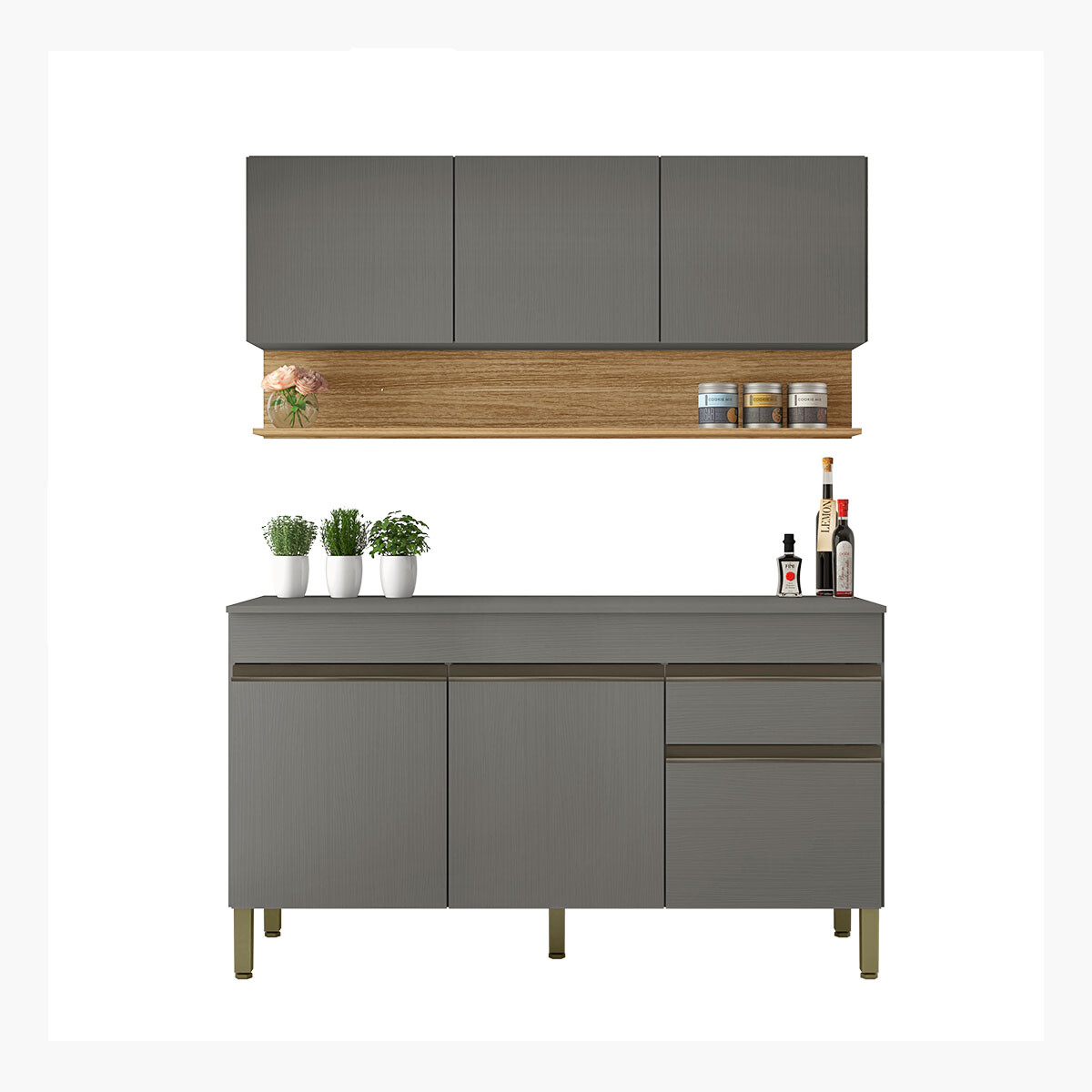 Juego Cocina Modular Mobiliario Madera Mdp Line Color Gris 