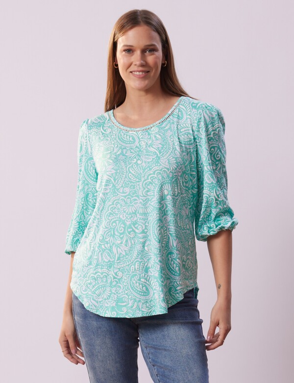 Blusa Calada Print VERDE AGUA/MULTI