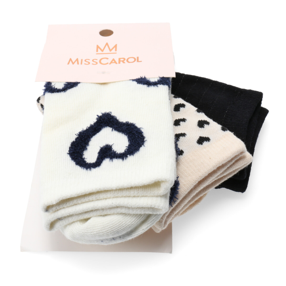 Medias de Mujer Miss Carol Media Hearts lady pack X3 - Negro - Beige 