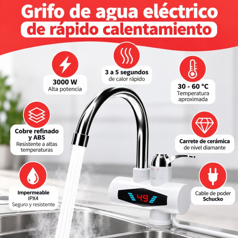 Calentador de agua instantáneo baño y cocina BLANCO