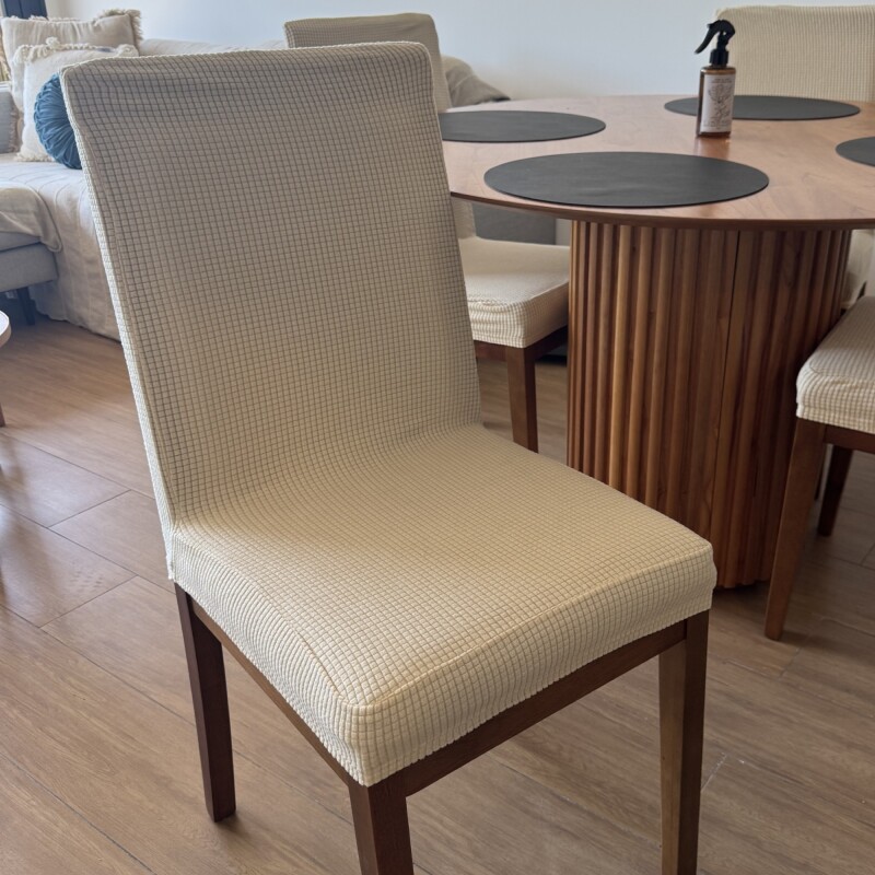 Set 6 fundas para silla cubre asientos elastizada lisa crema