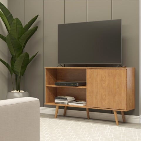 Mueble Rack de Tv Zenith de Piso con Puerta y Estantes 136 cm de Ancho - Freijo Mueble Rack de Tv Zenith de Piso con Puerta y Estantes 136 cm de Ancho - Freijo