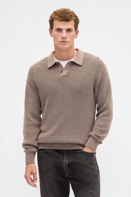 Buzo Tipo Polo Rib Hombre Medium Cool Brown