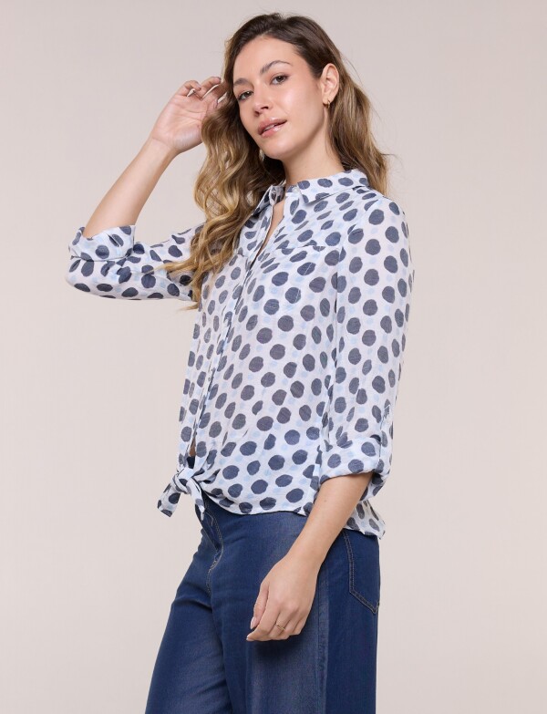 Camisa Lunares Con Nudo Frontal Y Bolsillo BLANCO/MULTI