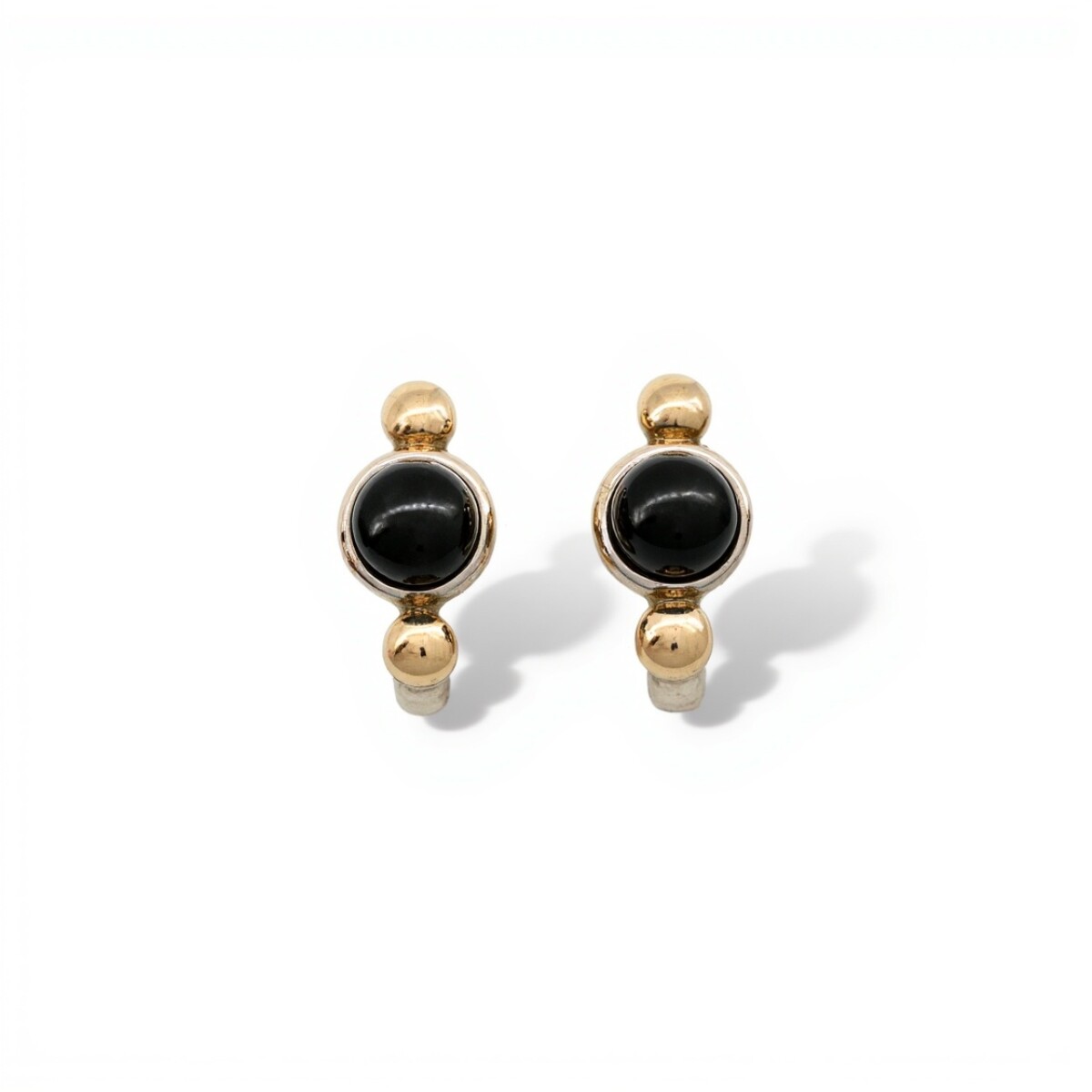 Caravanas Medio aro Círculo-Plata y oro-Resina negra-CA5077 - sinpiedra 