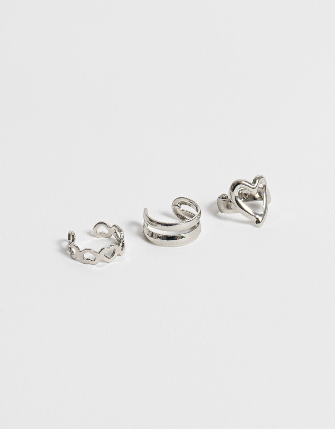 Bijou Cuff Con corazón Set De Earcuff - Plateado