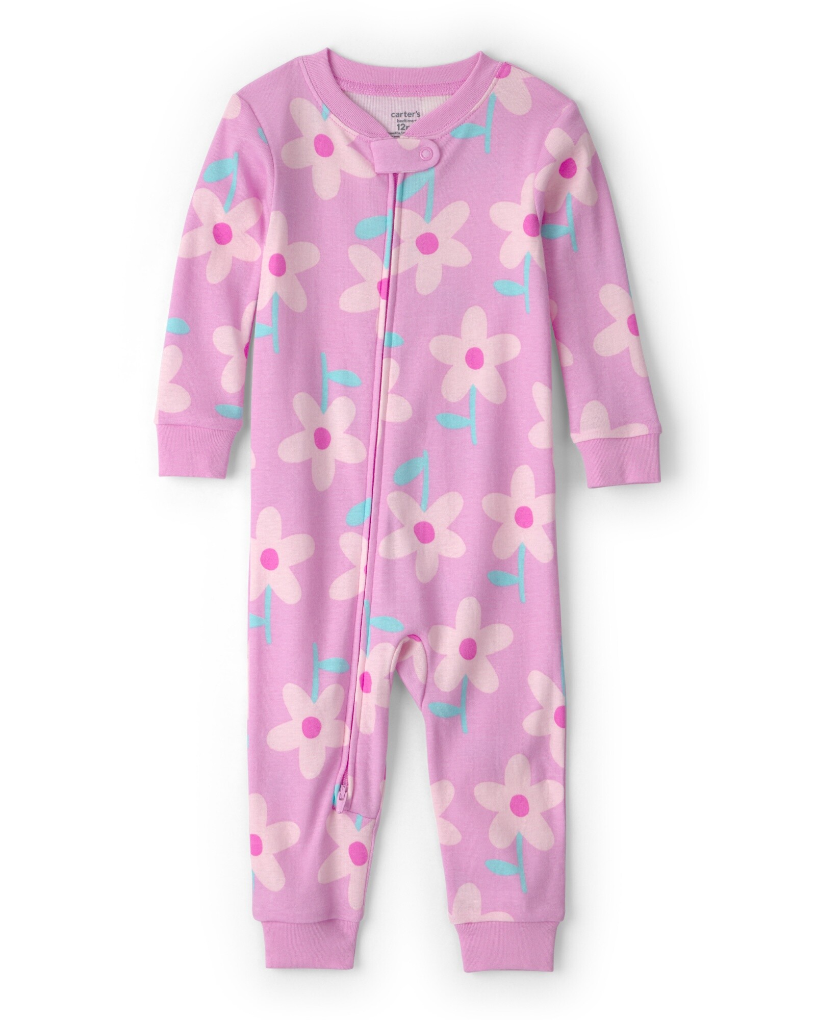 Pijama enterito de algodón, rosado, diseño floral. Talles 2-5T Sin color