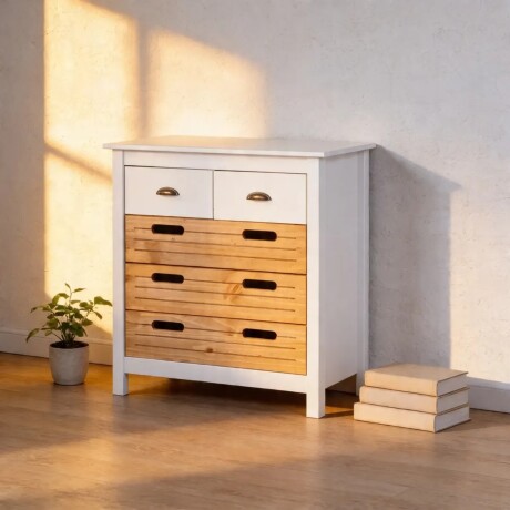 Cómoda Lumax 5 cajones madera y blanco Cómoda Lumax 5 cajones madera y blanco