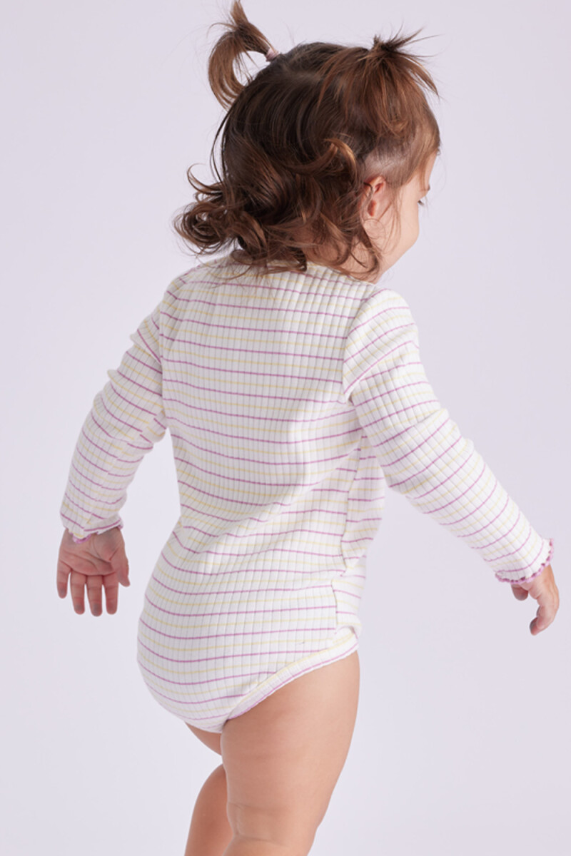 Body manga larga en rib rayas Peonia