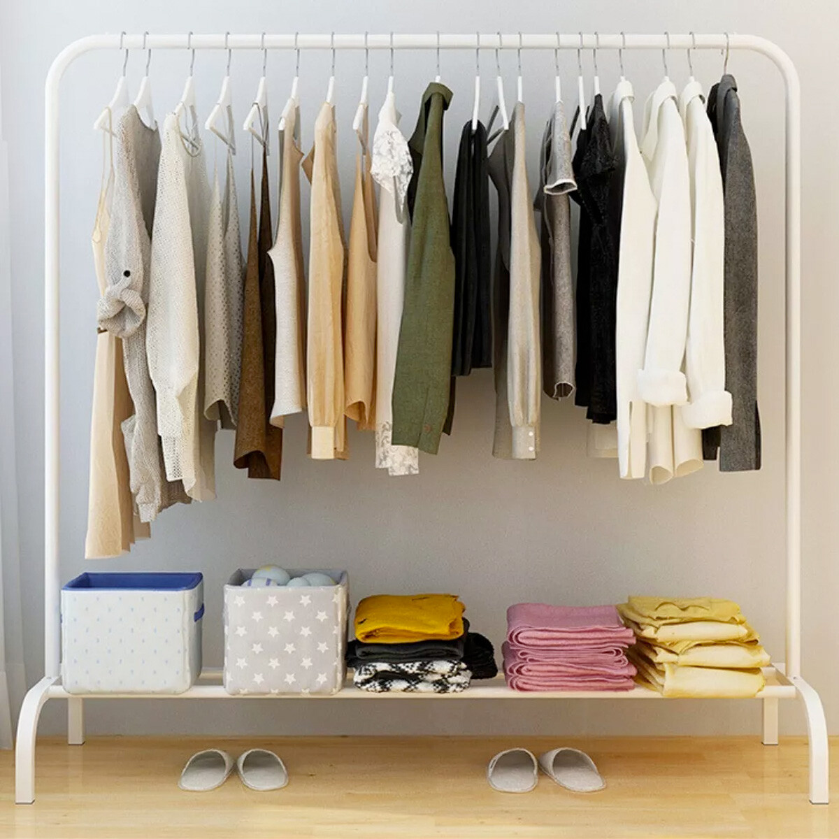 Perchero Reforzado Blanco IMBACK PER001 con Zapatero – Ideal para Hogar, Negocio o Feria 