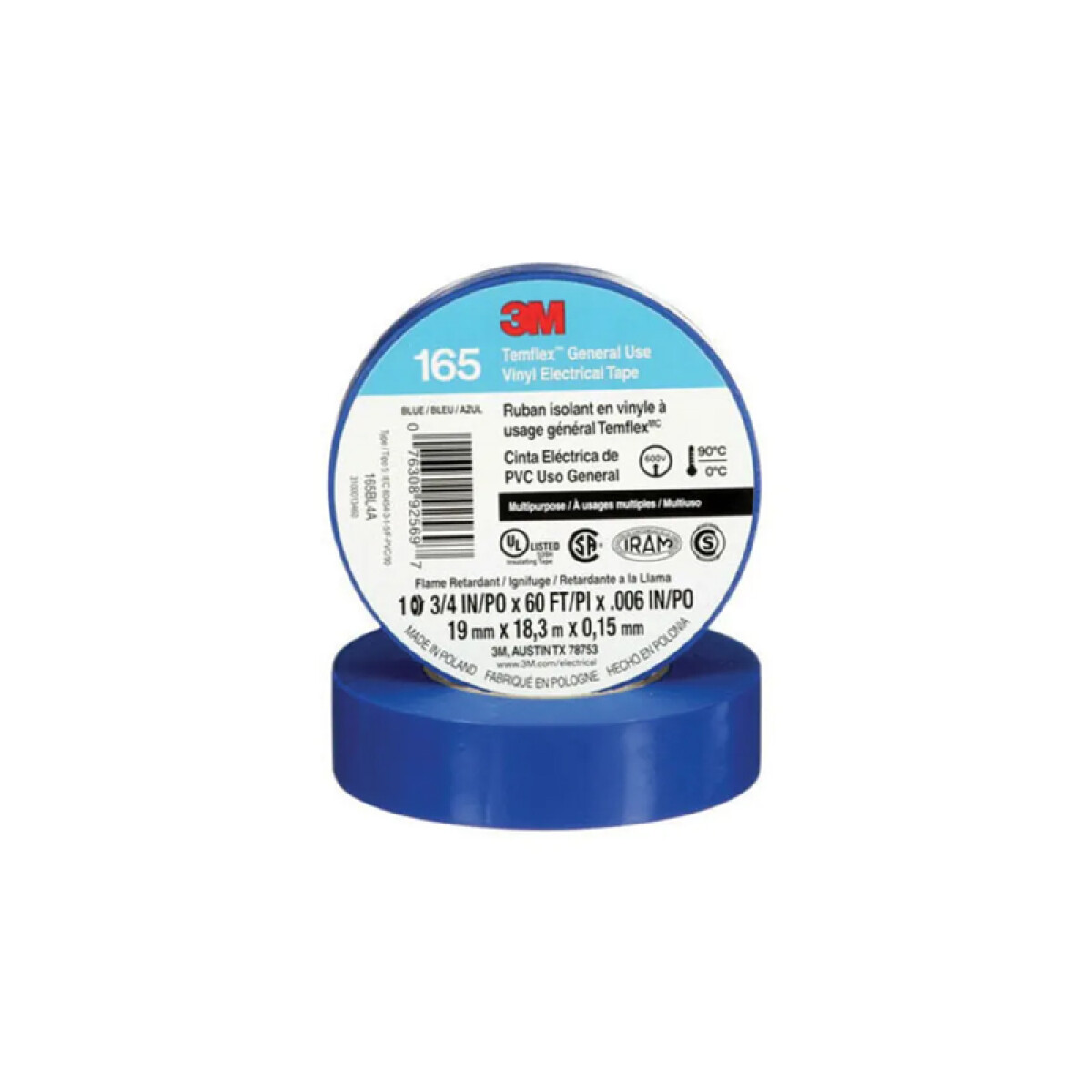 Cinta aislante Temflex 165 19mm x 18 mt. azul - T50043X 