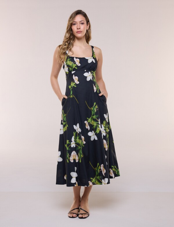 Vestido Algodón Flores NEGRO/MULTI