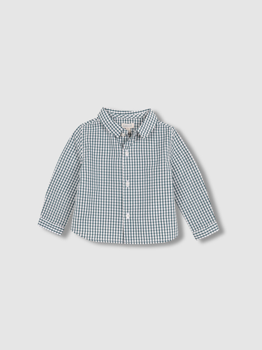 Camisa Minicuadros Cuello Camisero Blanco Roto