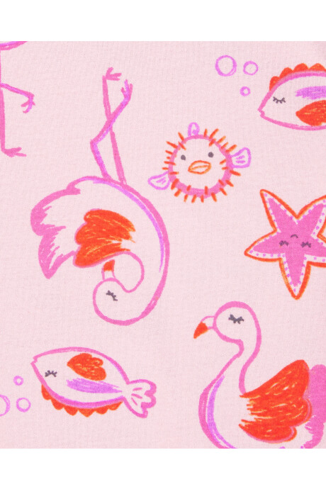 Pijama cuatro piezas de algodón dos remeras y dos shorts, diseños meduza y flamencos Sin color
